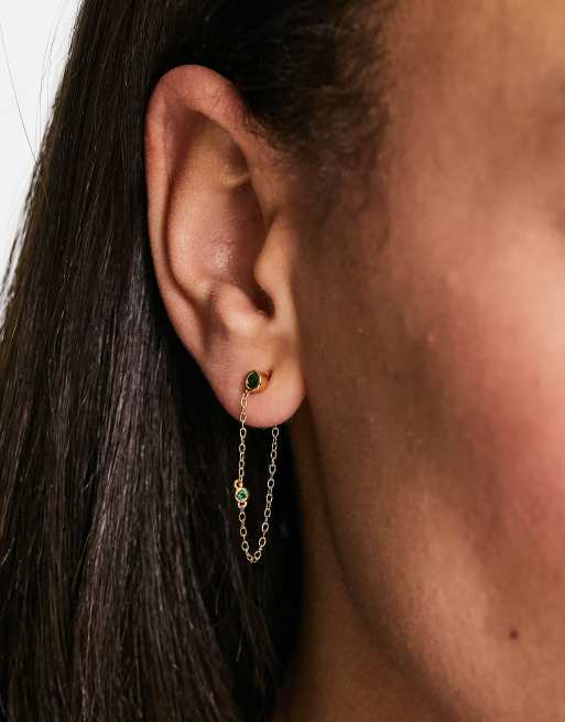 With Bling - Enkel kædeørering med guldbelægning og halvædel sten i smaragdgrøn - Kun hos ASOS