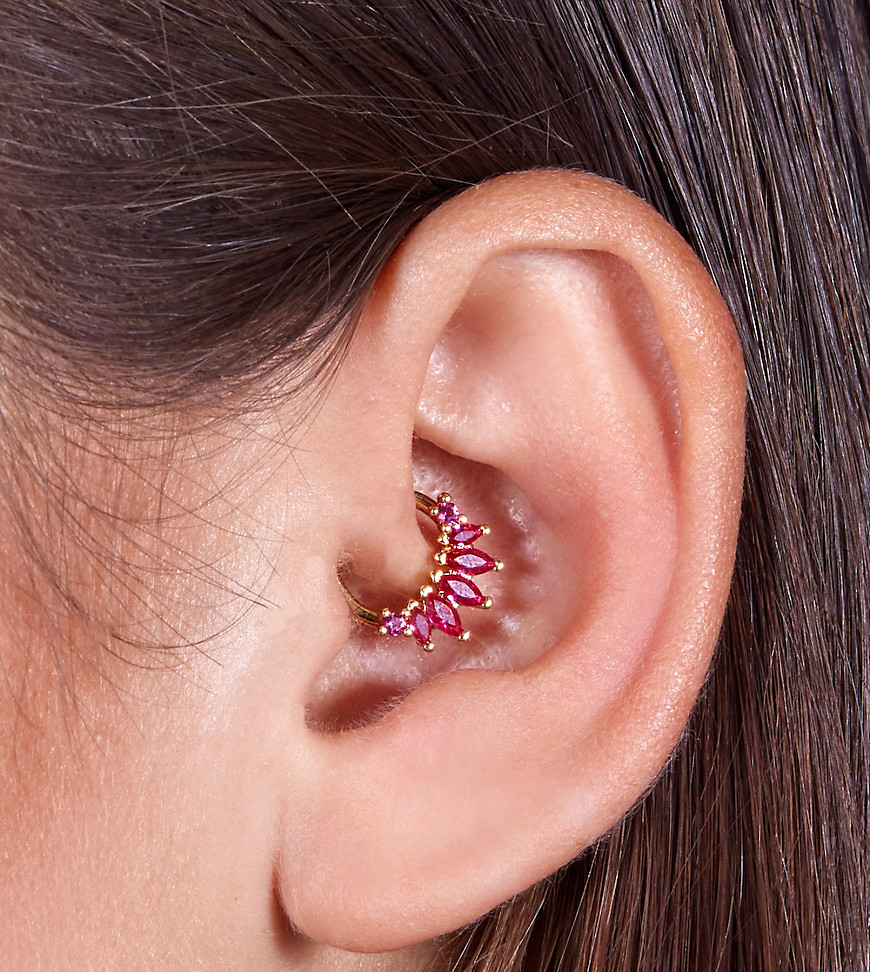 With Bling Exclusive 18k gold plated marquise 8mm clicker hoop piercing with pink crystal