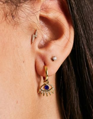 With Bling Exclusive semi-precious 10mm hoop earring with evil eye in gold plate