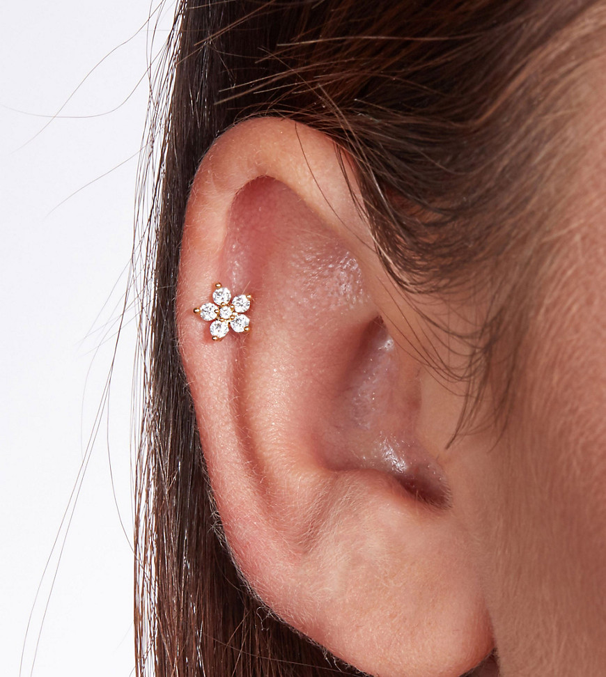 With Bling five petal piercing with 6mm titanium bar in gold plate
