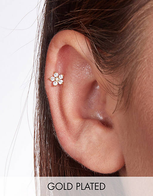 With Bling five petal piercing with 6mm titanium bar in gold plate