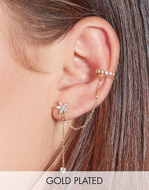 asos.com | With Bling flower earring and lace cuff set for left ear in gold plate