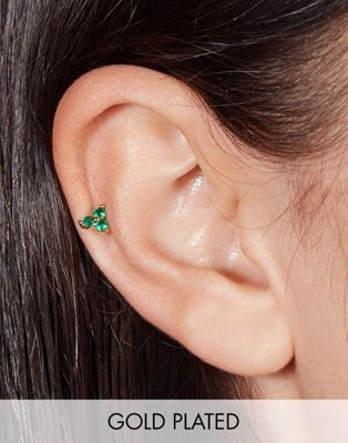 With Bling green three petal piercing with 6mm titanium bar in gold plate