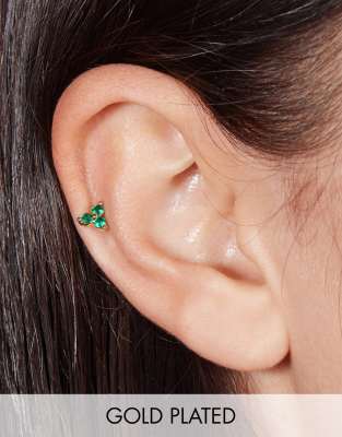With Bling With Bling green three petal piercing with 6mm titanium bar in gold plate