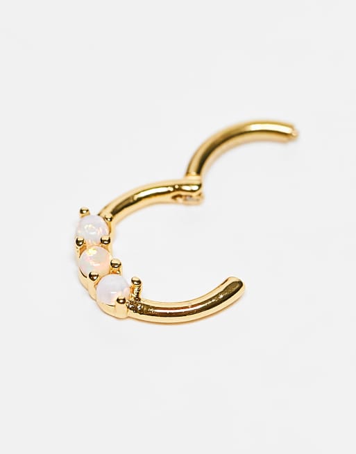 With Bling – Guldpläterad, 8mm creoler med klickstängning och tre halvädelstenar för daith eller septum, 3 av 4