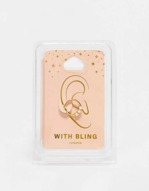 With Bling – Guldpläterad, 8mm creoler med klickstängning och tre halvädelstenar för daith eller septum, 4 av 4