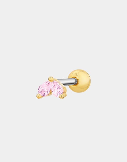 With Bling – Guldpläterad liten rosa piercing med smyckestenar och 6mm stav i titan, 3 av 4
