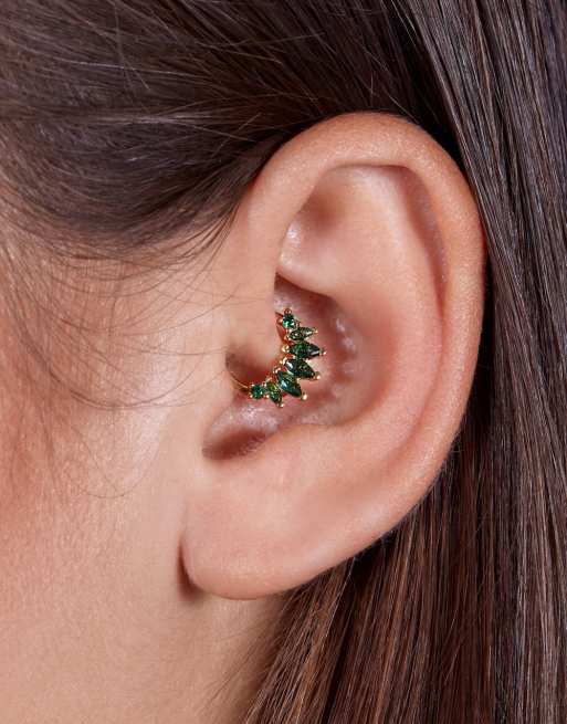 With Bling - Hoop-piercing på 8 mm med grønne krystaller og belægning i 18 k guld - Kun hos ASOS