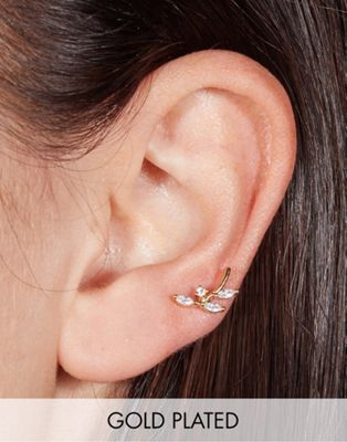 With Bling leaf crawler piercing with 6mm titanium bar in 18k gold plate