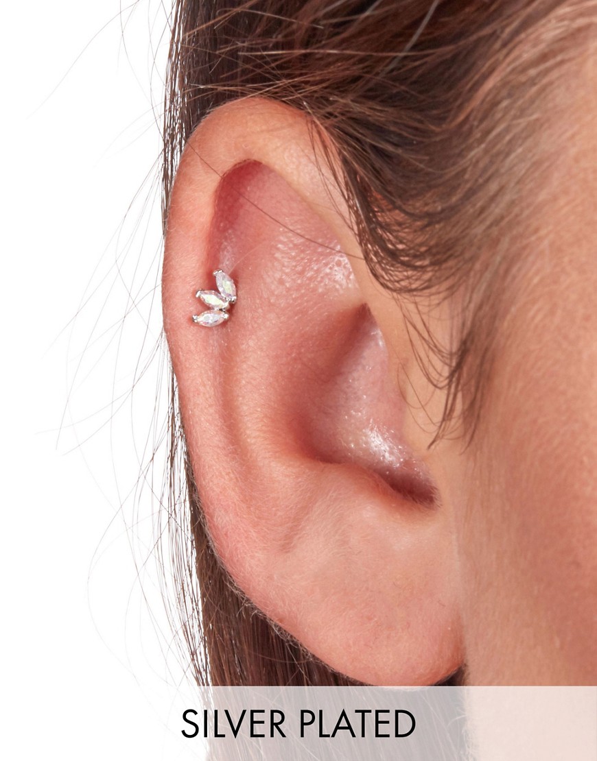 With Bling mini crystal piercing with 6mm titanium bar in silver plate