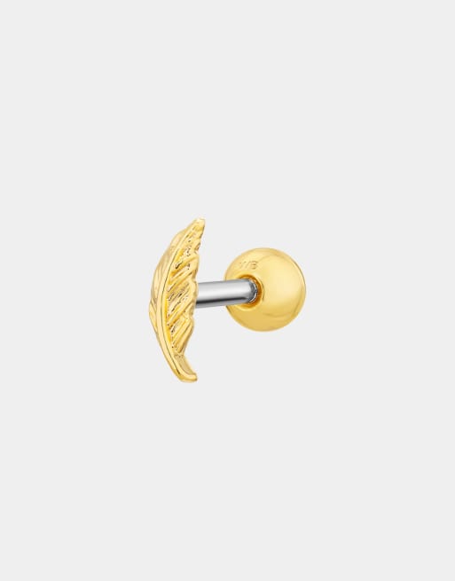 With Bling – Mit 18-Karat-Gold beschichtetes Piercing mit Feder-Design und 6 mm langem Titansteg, 3 von 4