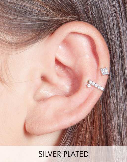 With Bling - Orecchino a barretta ear cuff con cristalli placcati argento