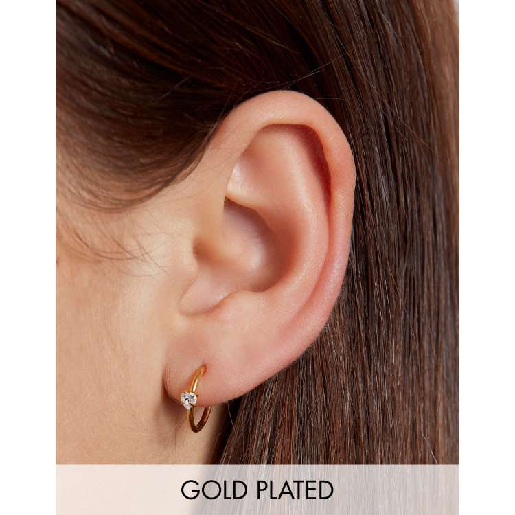 Orecchini A Cerchio AVORA 10K Oro Giallo 10mm Con Cuore E Zirconi