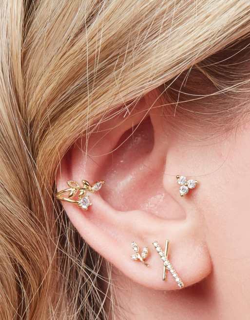 WIth Bling - Orecchino ear cuff delicato a forma di foglia placcato oro 18 ct, 2 di 4