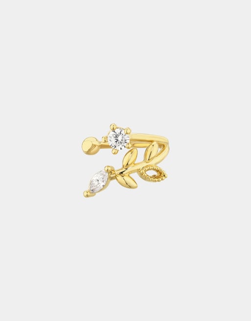 WIth Bling - Orecchino ear cuff delicato a forma di foglia placcato oro 18 ct, 3 di 4