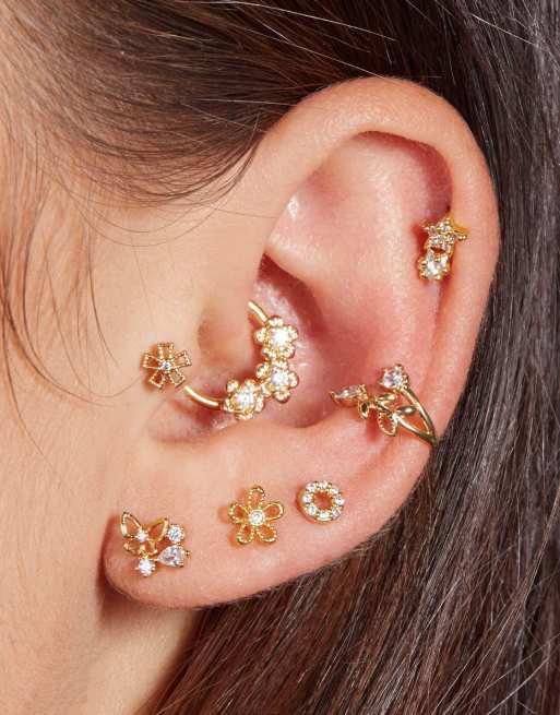 WIth Bling - Orecchino ear cuff delicato a forma di foglia placcato oro 18 ct, 4 di 4