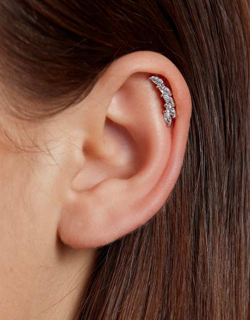 With Bling - Orecchino labret ear crawler placcato argento con zirconia cubica