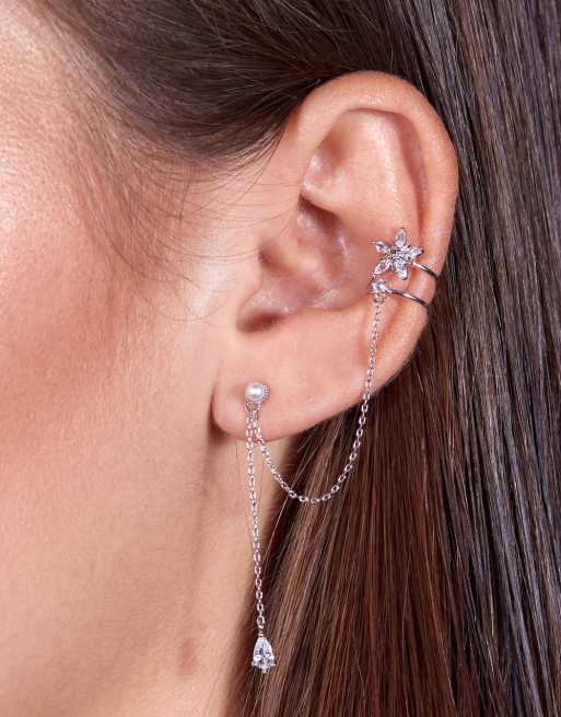 Silver ear cuff with on sale chain