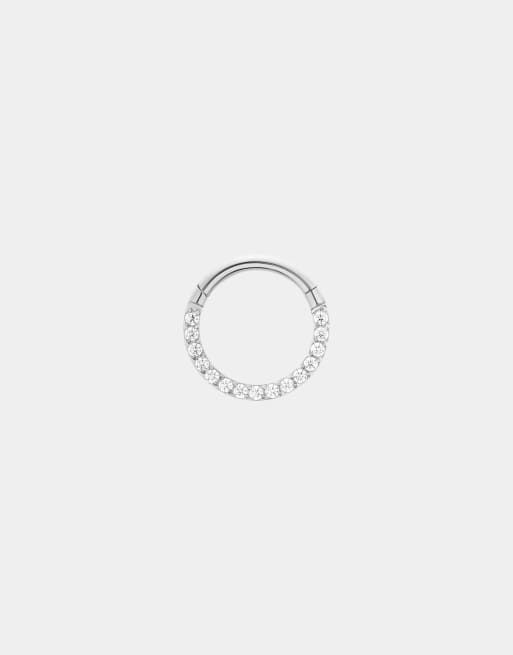 With Bling - Piercing a cerchio da 8 mm placcato argento con zirconia cubica e chiusura a scatto, 3 di 4