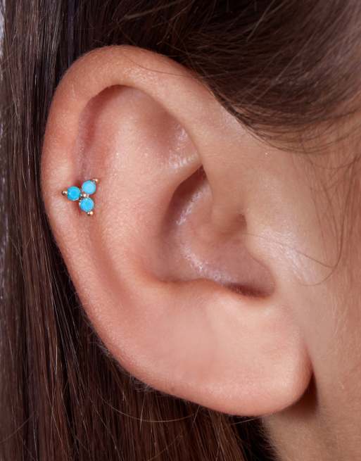 With Bling - Piercing a forma di tre petali turchesi placcato in oro 18 ct con barretta in titanio da 6 mm e da 8 mm