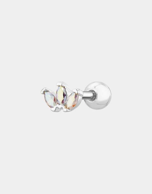 With Bling - Piercing avec petits cristaux arc-en-ciel et barre en titane de 6 mm en plaqué argenté, 3 de 4