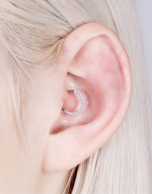 With Bling - Piercing créole 8 mm à fermoir cliquet orné de zircons cubiques en plaqué argent