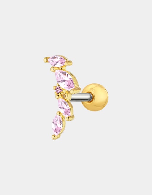 With Bling - Piercing med titaniumstang på 6 mm, stablede, lyserøde krystaller og guldbelægning - Kun hos ASOS, 3 af 4