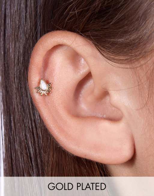 With Bling - Piercing opalescente a forma di sole placcato in oro 18 ct e barretta in titanio da 6 mm e da 8 mm