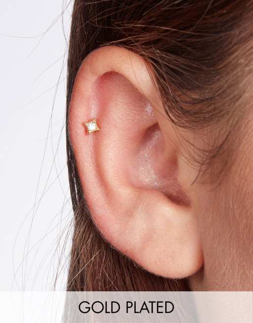With Bling - Piercing piccolo brillante con barra in titanio da 6 mm placcato oro