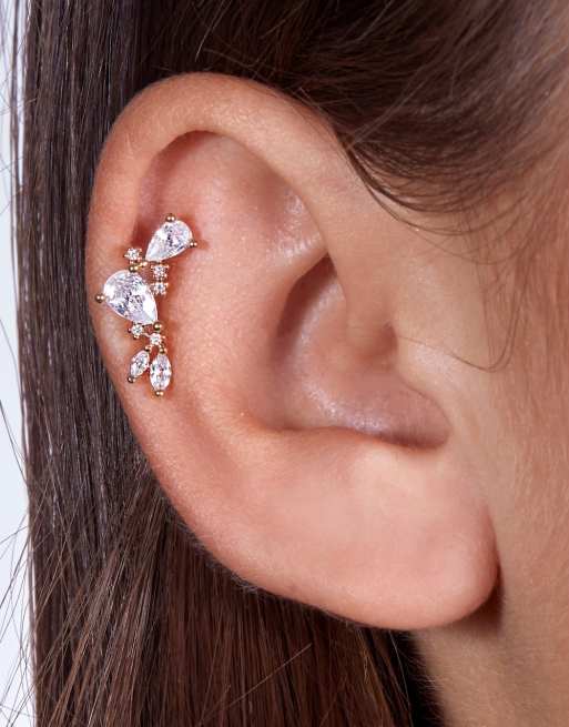 With Bling - Piercing placcato in oro 18 ct con cristalli e barretta in titanio da 6 mm e da 8 mm