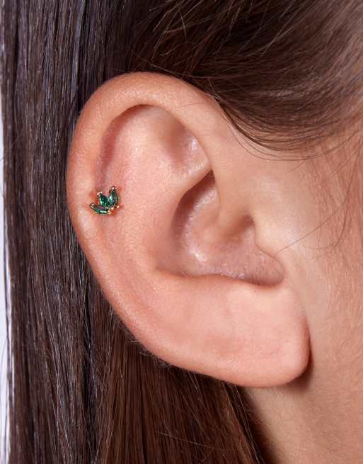 With Bling - Piercing placcato in oro 18 ct con marquise piccolo verde e barretta in titanio da 6 mm e da 8 mm