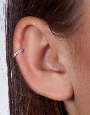 With Bling rhodium plated 6mm huggie hoop piercing with crystal