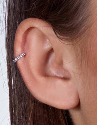 With Bling With Bling rhodium plated 6mm huggie hoop piercing with crystal-Silver