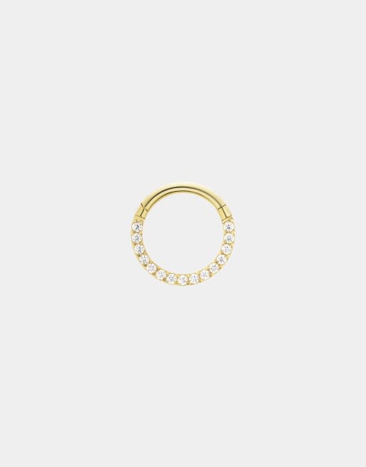With Bling – Schlichter Clicker-Piercingring mit 18-Karat-Vergoldung und Cubic-Zirkonia-Steinen, 8 mm, 3 von 4