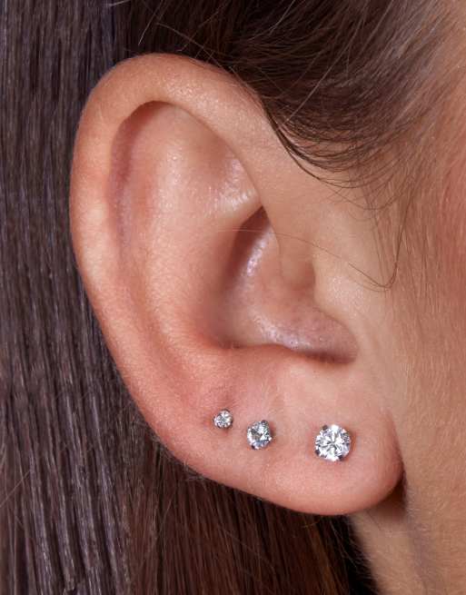 With Bling - Set gerhodineerde oorknopjes met zirkonia-steentjes en titanium staafjes van 6 en 8 mm