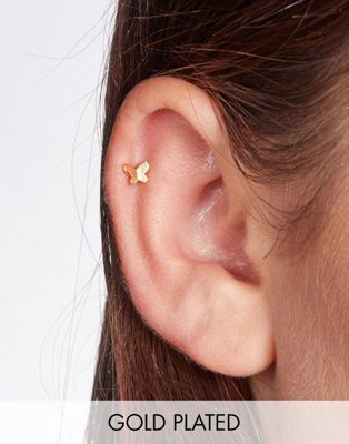 With Bling simple butterfly piercing with 6mm titanium bar in gold plate