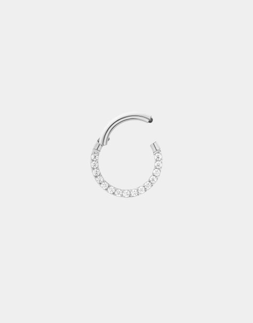 With Bling simple cubic zirconia 8mm clicker hoop piercing in silver plate, 2 of 4