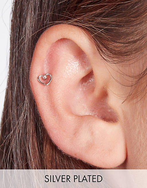 With Bling simple heart piercing with 6mm titanium bar in silver plate