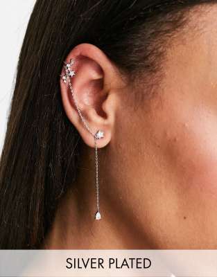 With Bling - Sølvbelagt ørestikker med rhinstensstjerne og ørecuff med kæde til venstre øre - Kun hos ASOS
