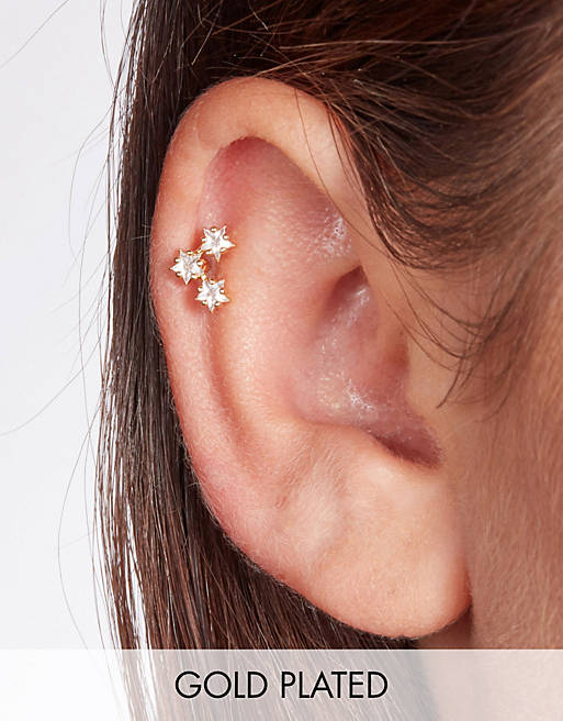 With Bling small star ear crawler piercing with 6mm titanium bar in gold plate