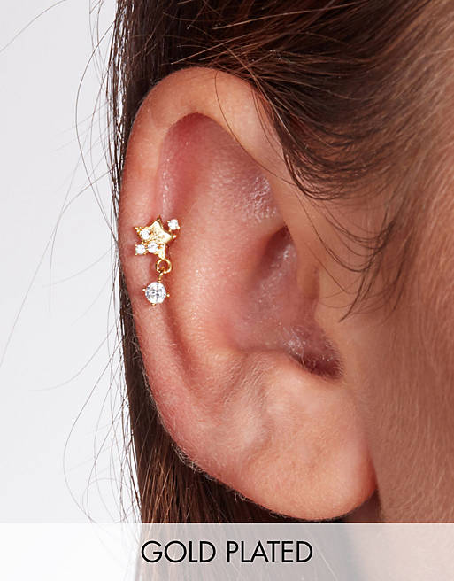 With Bling star drop piercing with 6mm titanium bar in gold plate
