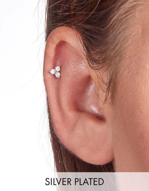 With Bling three petal piercing with 6mm titanium bar in silver plate