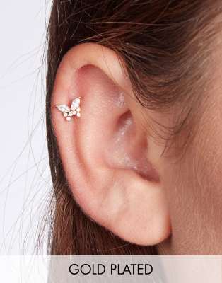 With Bling tiny crystal butterfly piercing with 6mm titanium bar in gold plate