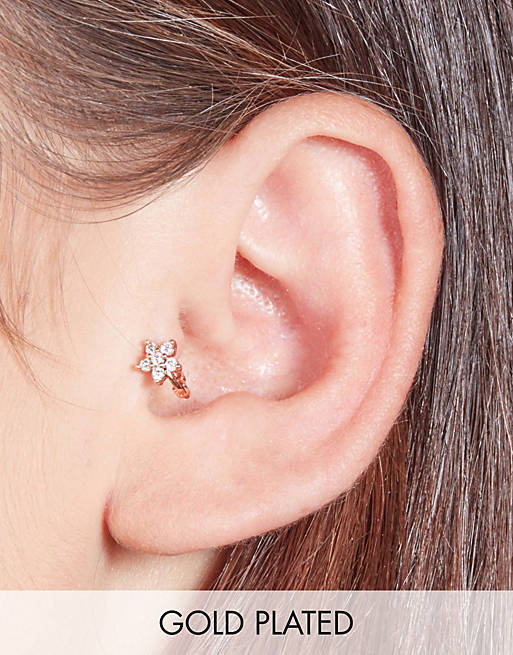 With Bling tiny crystal flower 6mm huggie piercing in rose gold plate