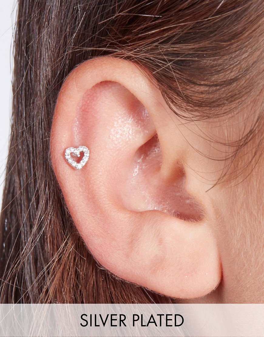 With Bling tiny crystal heart piercing with 6mm titanium bar in silver plate