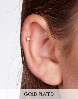 With Bling tiny sparkle piercing with titanium 6mm bar in gold plate | ASOS