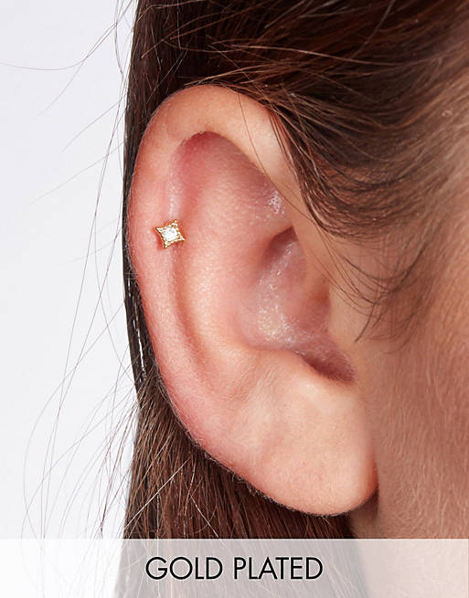 With Bling tiny sparkle piercing with titanium 6mm bar in gold plate