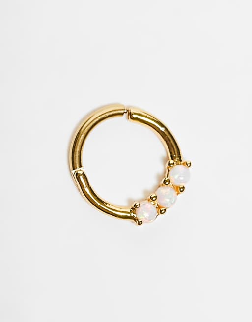 With Bling – Vergoldete Clicker-Creole mit dreifachem 8-mm-Opal-Halbedelstein, für Daith oder Septum, 2 von 4