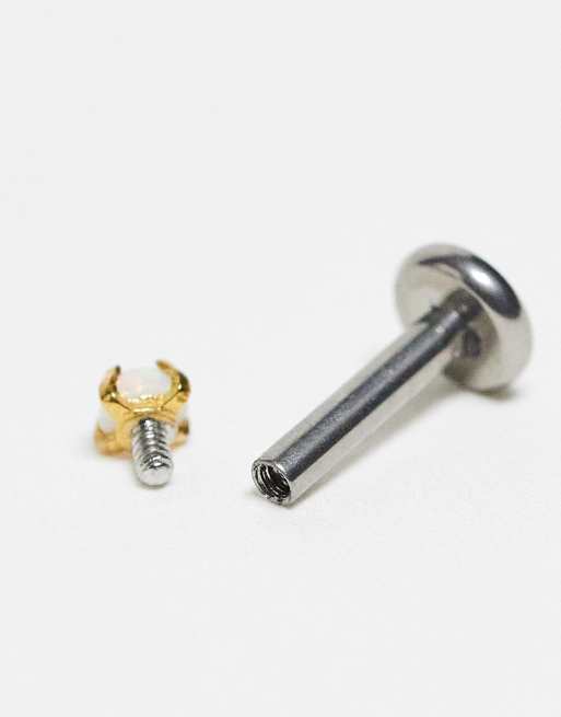 With Bling – Vergoldeter Labret-Stecker mit Opal-Halbedelstein, 6 und 8 mm langer Titanstab, 2 von 4
