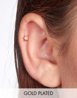 With Bling – Vergoldetes Piercing im Stern-Design mit Kristall in Regenbogenfarben und 6 mm langem Titansteg